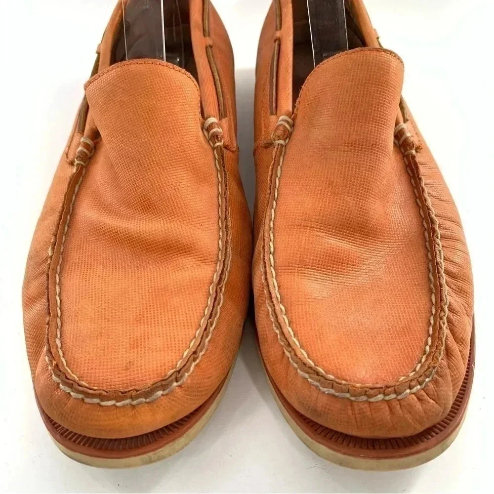 Polo mens flats size 11 Blackley orange leather 90s vintage preppy boat shoes